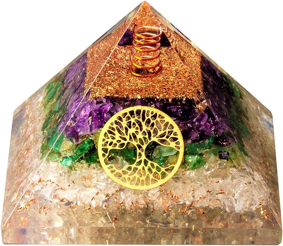 Bliss Creation Orgone Pyramid with Healing Crystal Quartz with EMF Protection | Yoga, Meditation, Positive Energy Generator