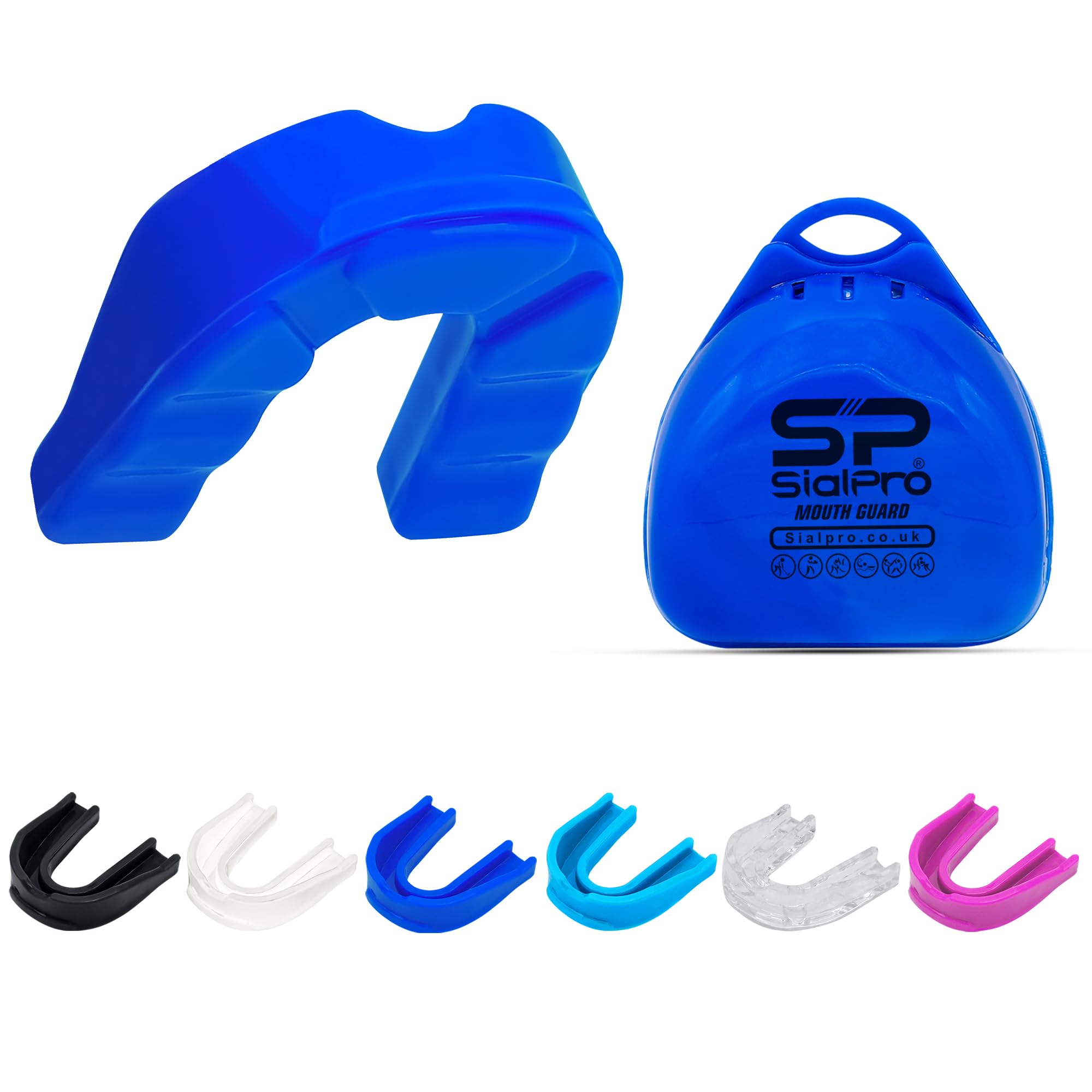 SialPro Mouth Guards for Boxing Men Adult Youth Junior Mouldable Mouthpiece Slim Fit Boil and Bite Gum Shield with Case MMA Hockey Rughby Basketball Judo Karate Martial Arts (Blue, Adult)