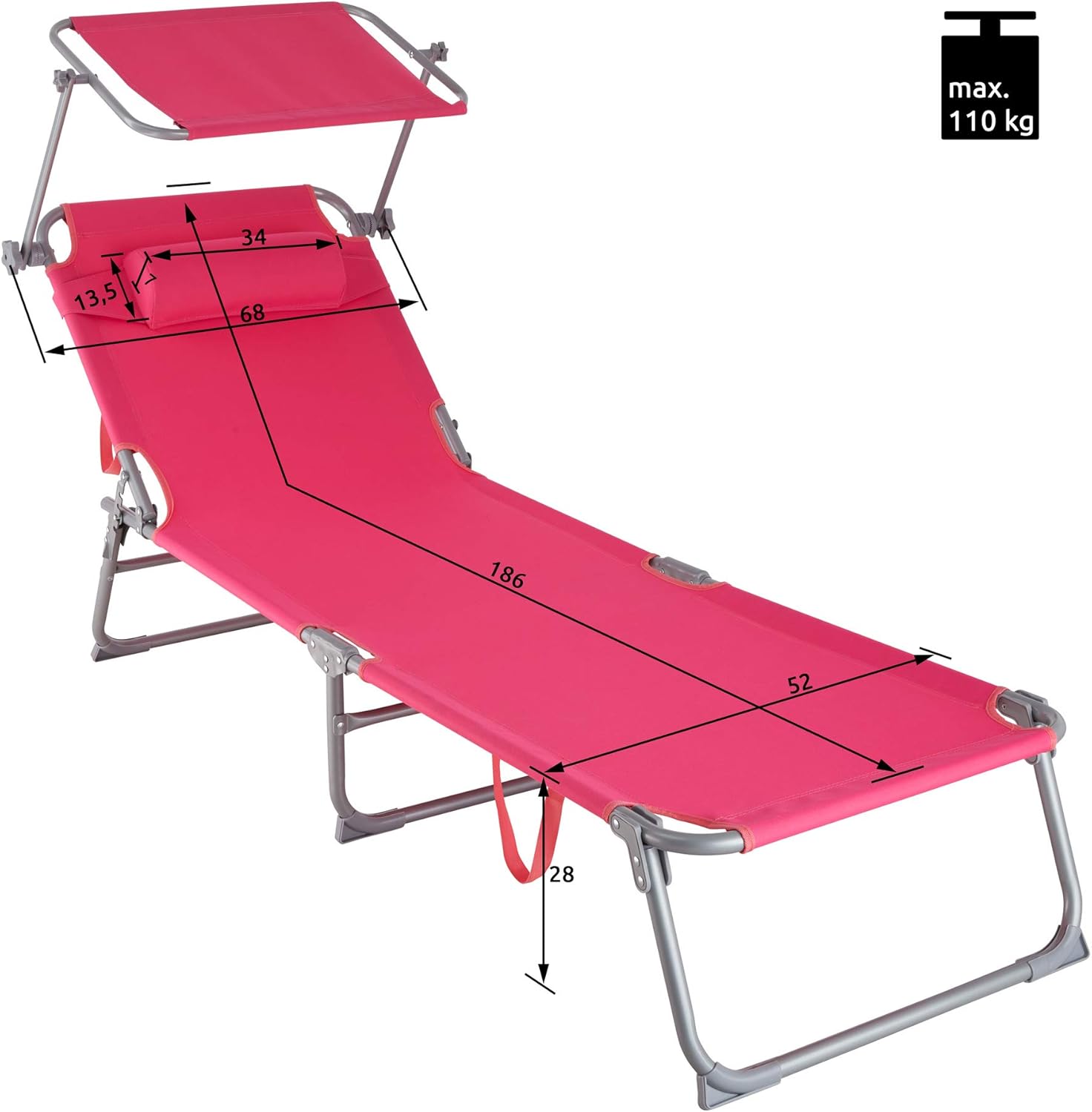 Lettino Pieghevole Con Parasole - Schienale 4 Posizioni Per Giardino E Spiaggia