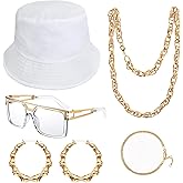 Goenb 80s 90s Accessories Outfit, Hip Hop Costume Kit Rapper Accessories Bucket Hat Bamboo Earrings Sunglasses for Women Men