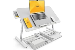 SAIJI Laptop Bed Tray Desk, Portable Table Stand with Storage Drawer, Adjustable PVC Leather, Foldable Laptop Tray for Sofa C