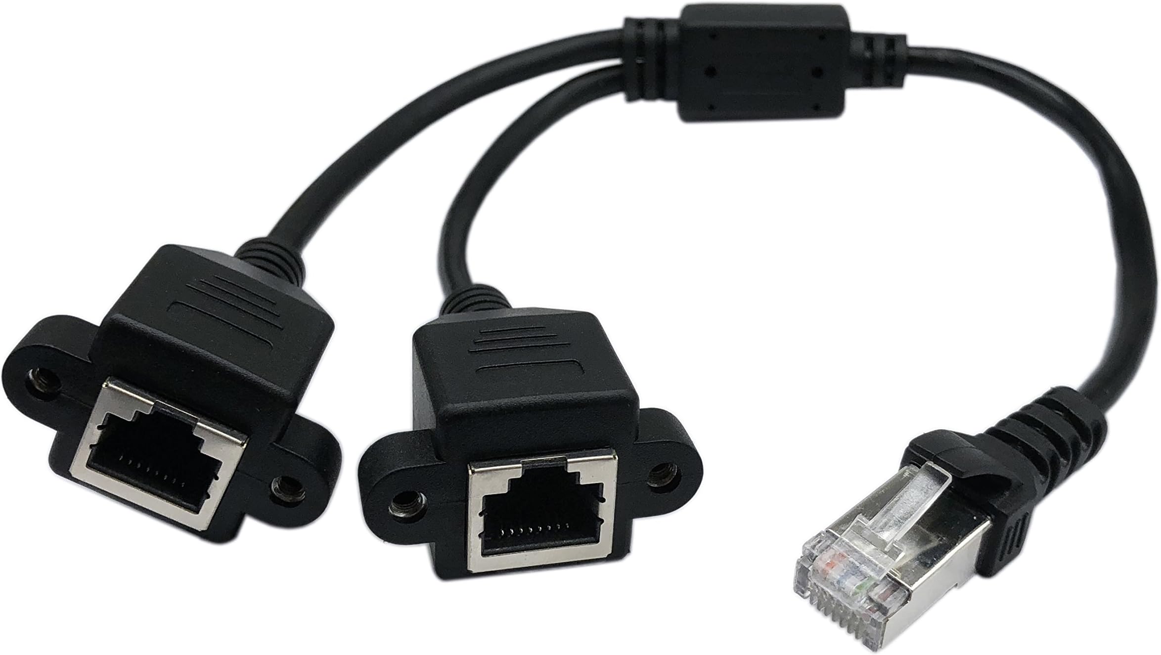 CERRXIAN 1ft RJ45 1 Male to 2 Female Socket Port LAN Ethernet Network Splitter Y Cable (with Screw Hole)