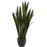 Nearly Natural 4855 Sansevieria Plant with Black Planter, Green