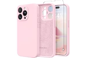 SuydanBox Magnetic for iPhone 15 Pro Max Case, Compatible with MagSafe, [Full Camera Protection][Screen Protector] Silicone Shockproof Protective Phone Case for iPhone 15 Pro Max 6.7", Chalk Pink