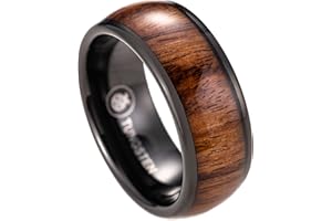 ALOHA JEWELRY COMPANY Tungsten Carbide Genuine Natural Hawaiian Koa Wood Tree Inlay Comfort Fit Ring 8mm 6mm 4mm Wedding Band Dome Style Scratch Resistant Weighted Hypoallergenic High Polished Finish with Gift Box Included