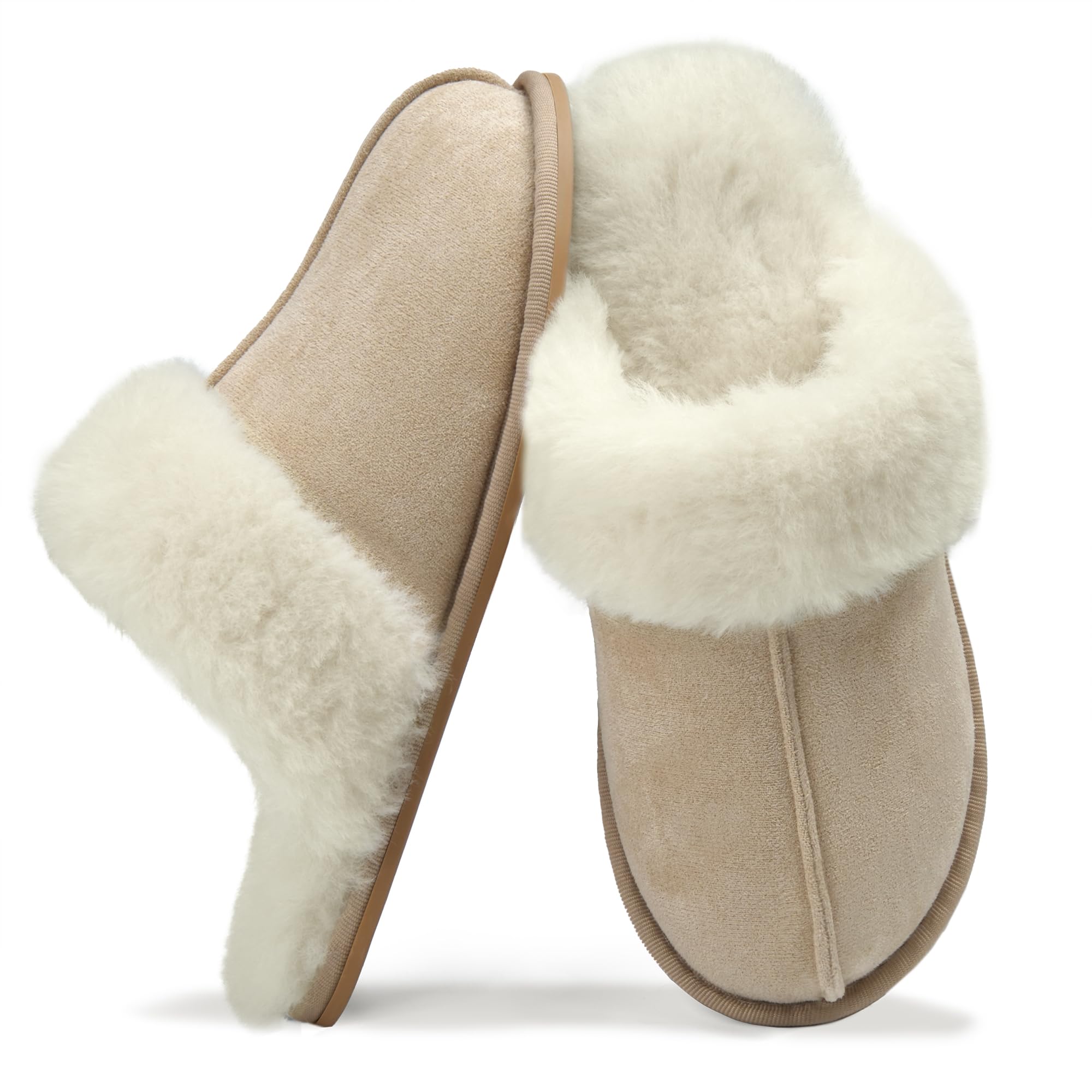 SOULROSE House Slippers for Women Fuzzy Scuff Bedroom Slipper Shoes Comfy Fluffy Winter Memory Foam Indoor Womens Slip On Scuffette Slipper Slides