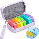 AUVON Weekly Pill Organiser with Purple PU Leather Bag 7 Day 2 Daily AM PM