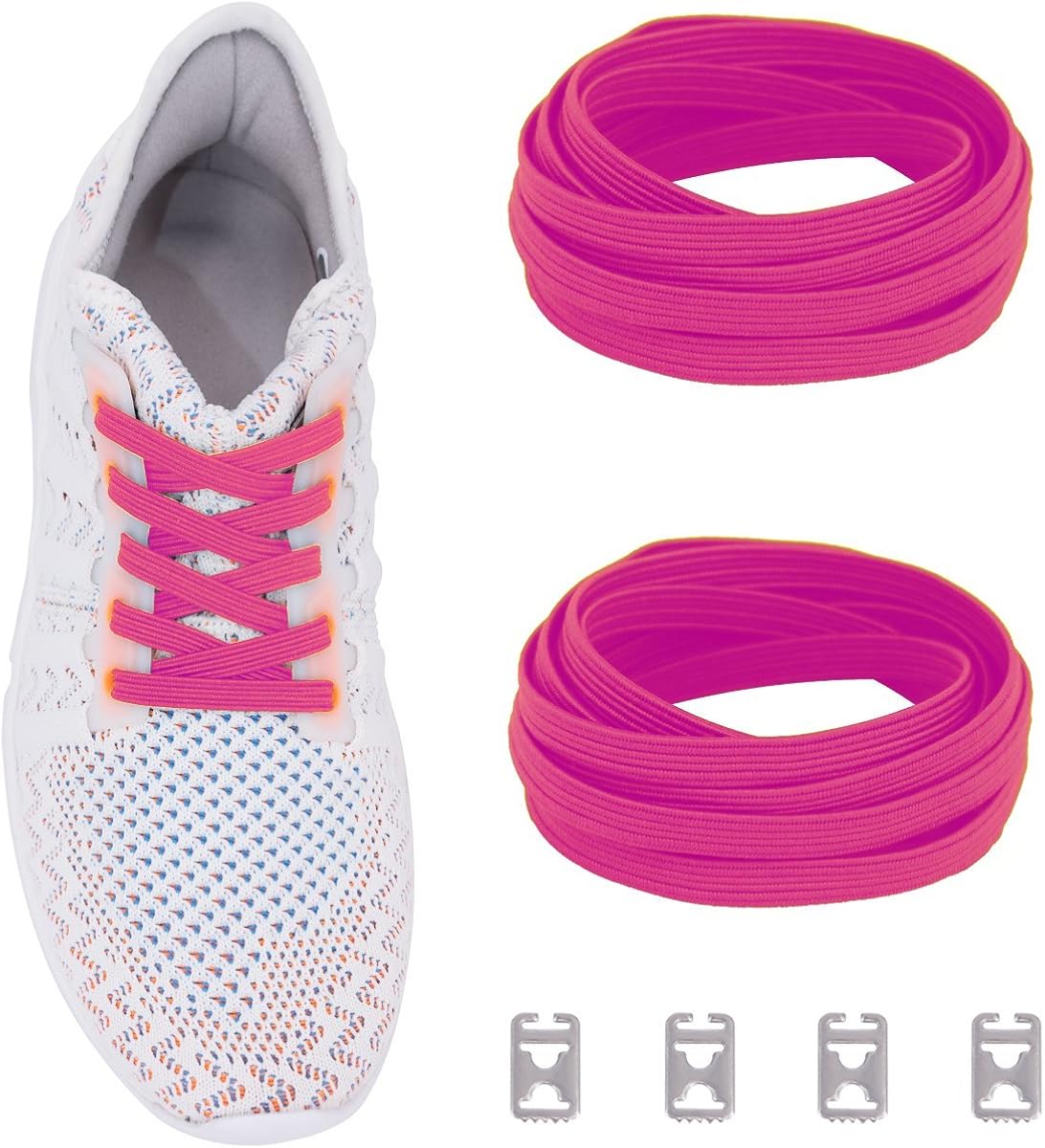 Ceratown No Tie Shoelaces with Elastic Band and Stainless Steel Tabs, No Knot Tieless Stretch Replacement Shoelaces for All Kid and Adult Shoes