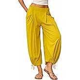 IQSQSQ Women’s Harem Pants with Pockets,Baggy Loose Fit Casual Pants, Elastic Waist Soft Lounge Trousers