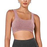 ODODOS Seamless Square Neck Sports Bra for Women Ribbed Crop Tank Casual Low Back Cropped Tops