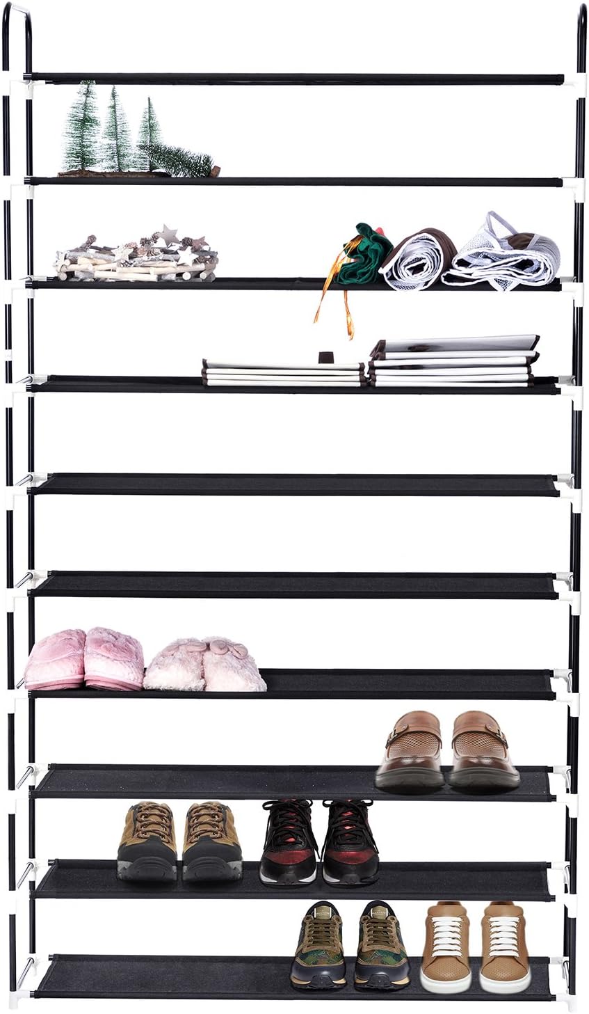 amazon shoe racks for closets on Amazon Com Maidmax 10 Tiers Free Standing Shoe Rack For 50 Pairs Of Shoes Organizer In Closet Entryway Hallway Metal Frame And Fabric Shelves 39 4 X 11 4 X 68 9 Black Home Kitchen