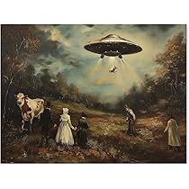 Generic UFO and Screaming Alien Poster, Funny Altered Wall Art