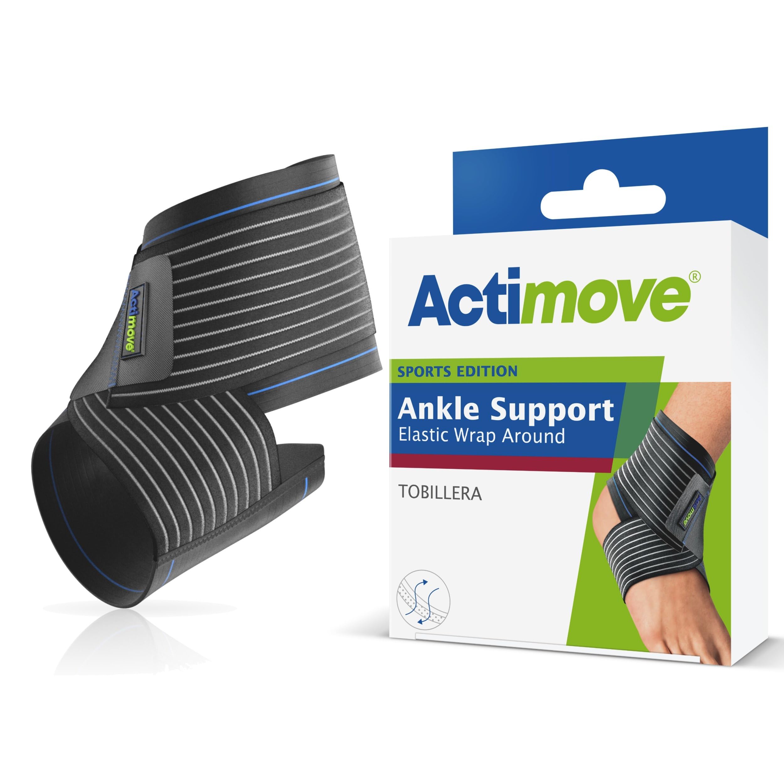 Actimove Sports Edition Ankle Support Elastic Wrap Around for Men and Women – For Pain Management – For Sprained, Swollen or Weak Ankles – Left/Right Wear – Black, Small