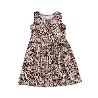 TIFIY Mädchen Ärmellose Kleider Leopard Drucken Kleid Sommer Kleinkind Elegant Blumenskleid