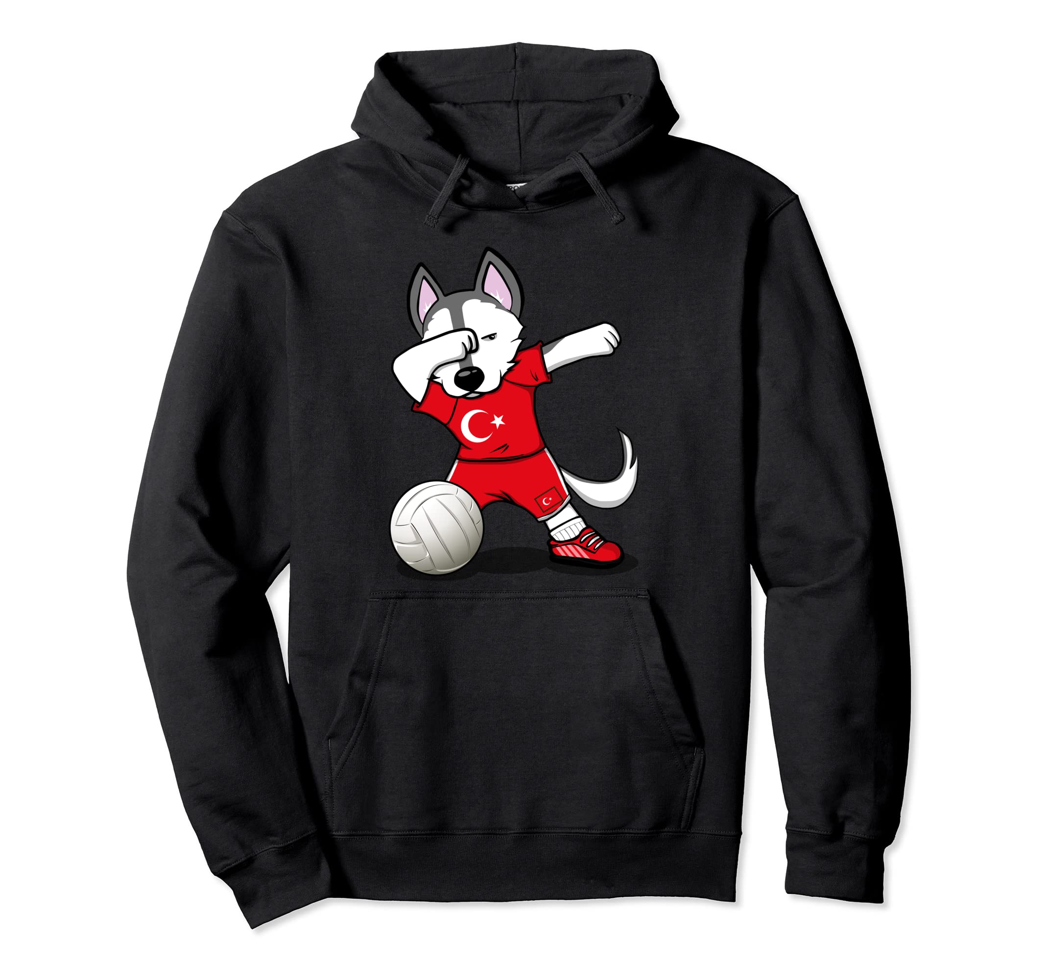 Dabbing Husky Dog Turkey Volleyball Fans Jersey Turkish Flag Pullover Hoodie
