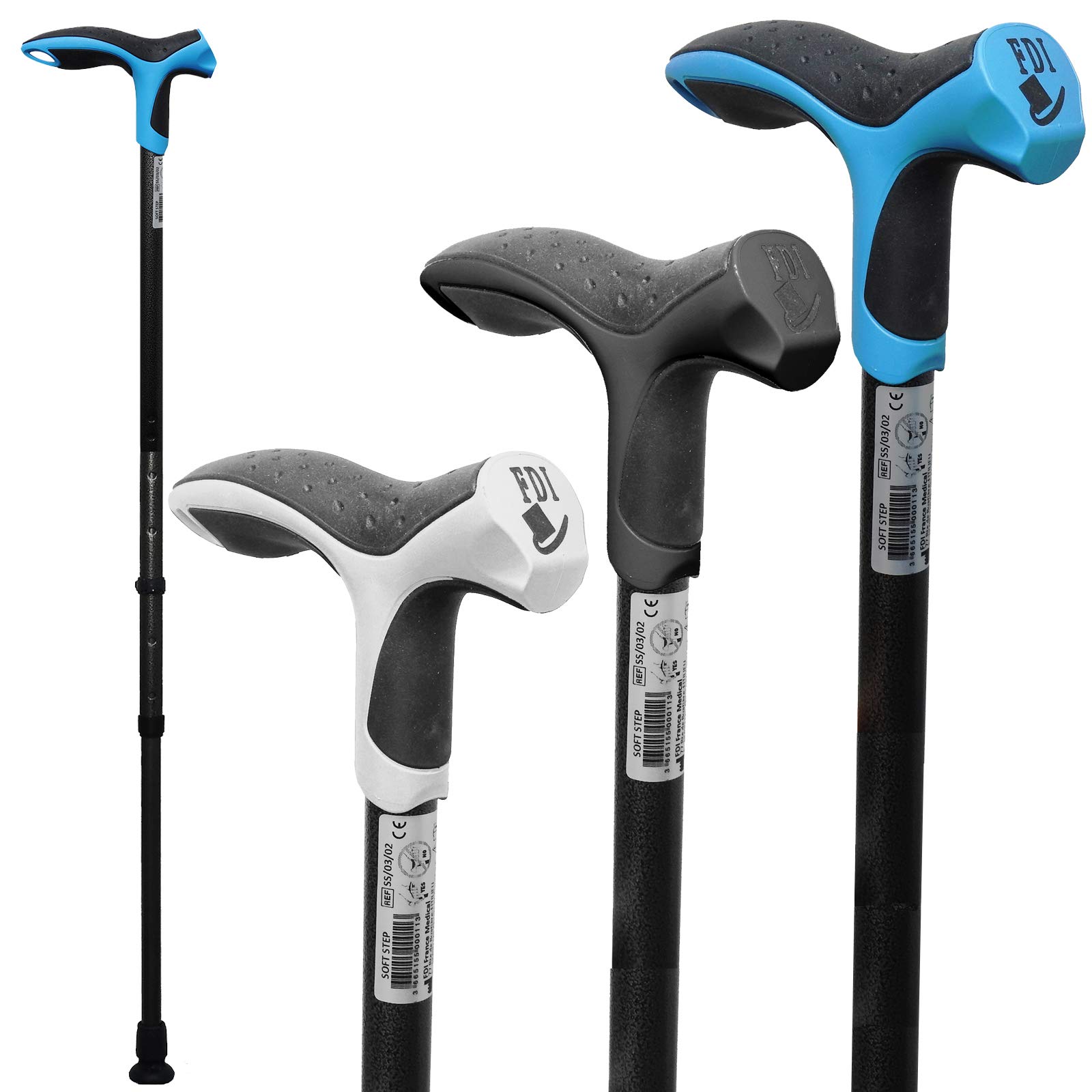 FDI Premium Soft Step Lightweight Aluminium Comfort Grip Walking Stick Cane - Blue