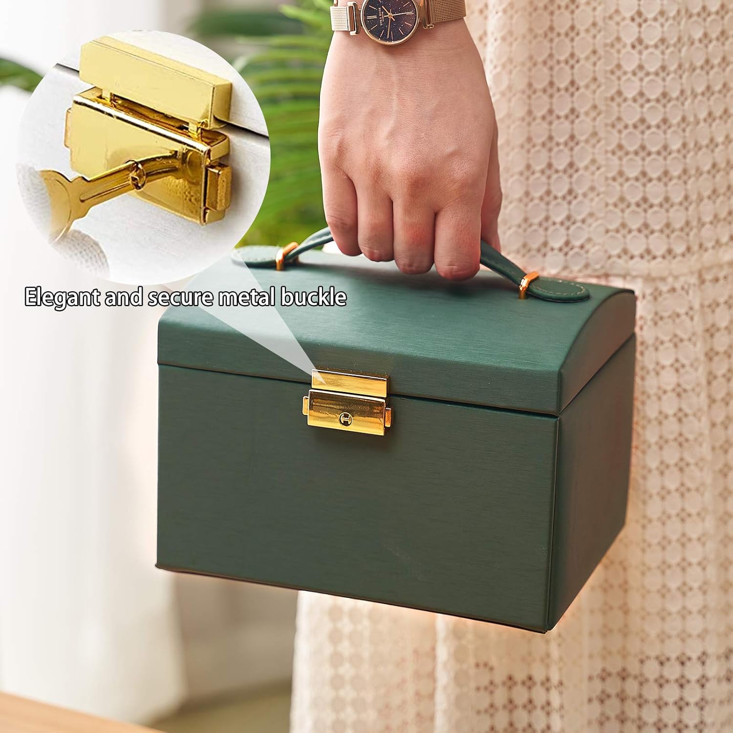 Jewelry Box for Women，jewelry organizer PU Leather 3 Laye with Drawers Large Lockable Display Jewelry Holder，for Earrings Bracelets Rings - Green: Home Improvement