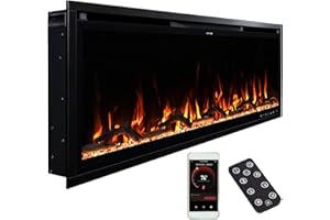 Modern Ember Aerus 50 Inch Smart Linear Electric Fireplace - Recessed in-Wall and Wall-Mount, Multiple Flame Colors, Compatible with Alexa and Google Assistant, Black,