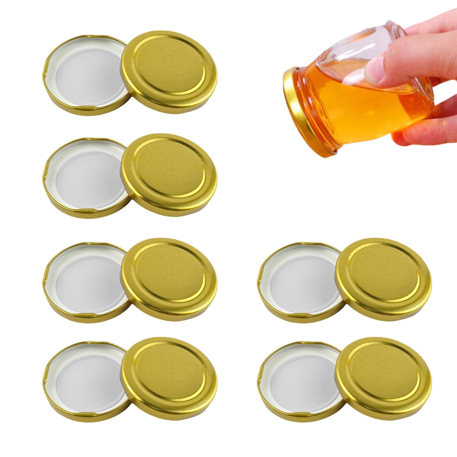 12 Pcs Golden Universal jam jar covers,Mason Jar Covers Decorative Canning Lid,Lids for Preserving Jars,Sauce Jars,Storage Jarjam jar lids (70MM)