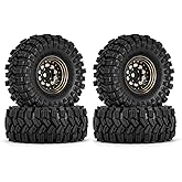 INJORA Black Coating Brass 1.0 Beadlock Wheel Tires Set for Axial SCX24 AX24 TRX4M FCX24 Upgrade 1/24 1/18 RC Crawler Car（Bla