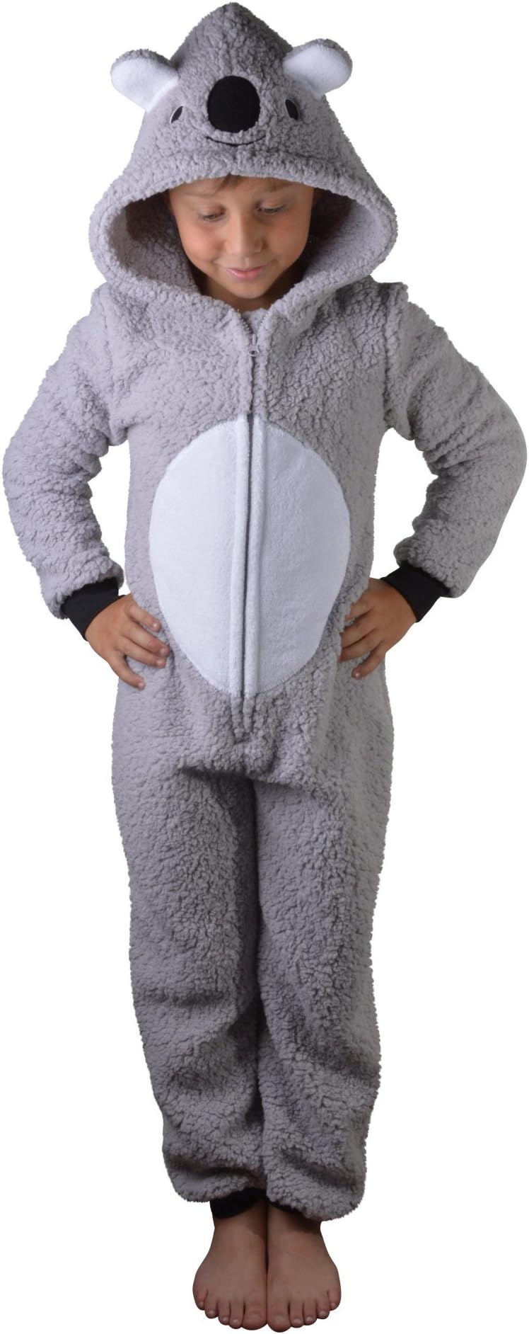 Super Soft Womens Kids Tweens Sherpa Fleece Hooded Koala All in One Onesie with 3D Ears,