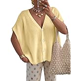 PRETTYGARDEN Womens 2026 Spring Oversized Cardigans Batwing Short Sleeve Lightweight Button V Neck Casual Knit Sweater Tops