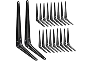 JANYANG 20 Pack Shelf Brackets 12 inches, Heavy Duty Black Iron Metal Floating Shelf Bracket, Rustic Farmhouse Decorative L Brackets for Shelves, Wall Mount Corner Brace for Wood Boards