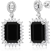 Gem Stone King 10-20 Cttw Gemstone Birthstone Halo Dangle Earrings For Women | 925 Sterling Silver | Emerald Cut 14X10MM | Fine Jewelry Gifts for Her Mom Women Wife