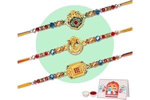 IndoTribe, Rakhi For Brother with Card - Raksha Bandhan Rakhi | Rakhis for Rakshabandhan | Bhaiya Bhabhi Rakhi Set for Brother | Rakhi Bracelet for Sister