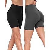 Hi Clasmix 2 Pack Bker Shorts for Women-5" Tummy Control Fitness Athletic Workout Running Yoga Gym Shorts