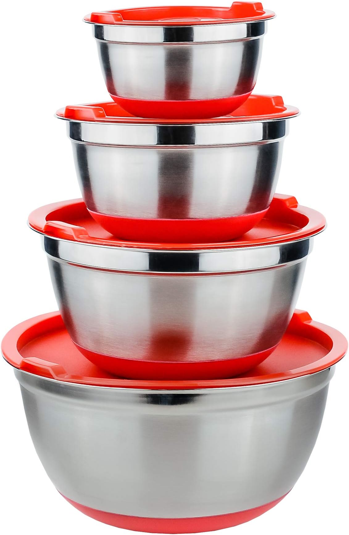 Galashield Stainless Steel Mixing Bowls with Lids and Non-Slip Rubber Bottom Set of 4 (.75 qt, 1.5 qt, 3 qt, 5 qt)