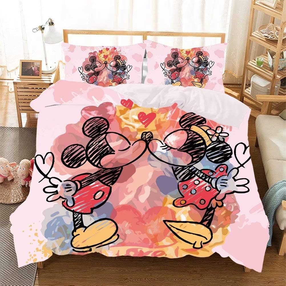Amazon Com Mickey Mouse Bedding Sets Queen Toddler For Boys Girls Kids Minnie Bed Covers Duvet Soft Microfiber Bedding Comforter Cover 3piece Including 1duvet Cover 2pillowcases P1 Pink Home Kitchen