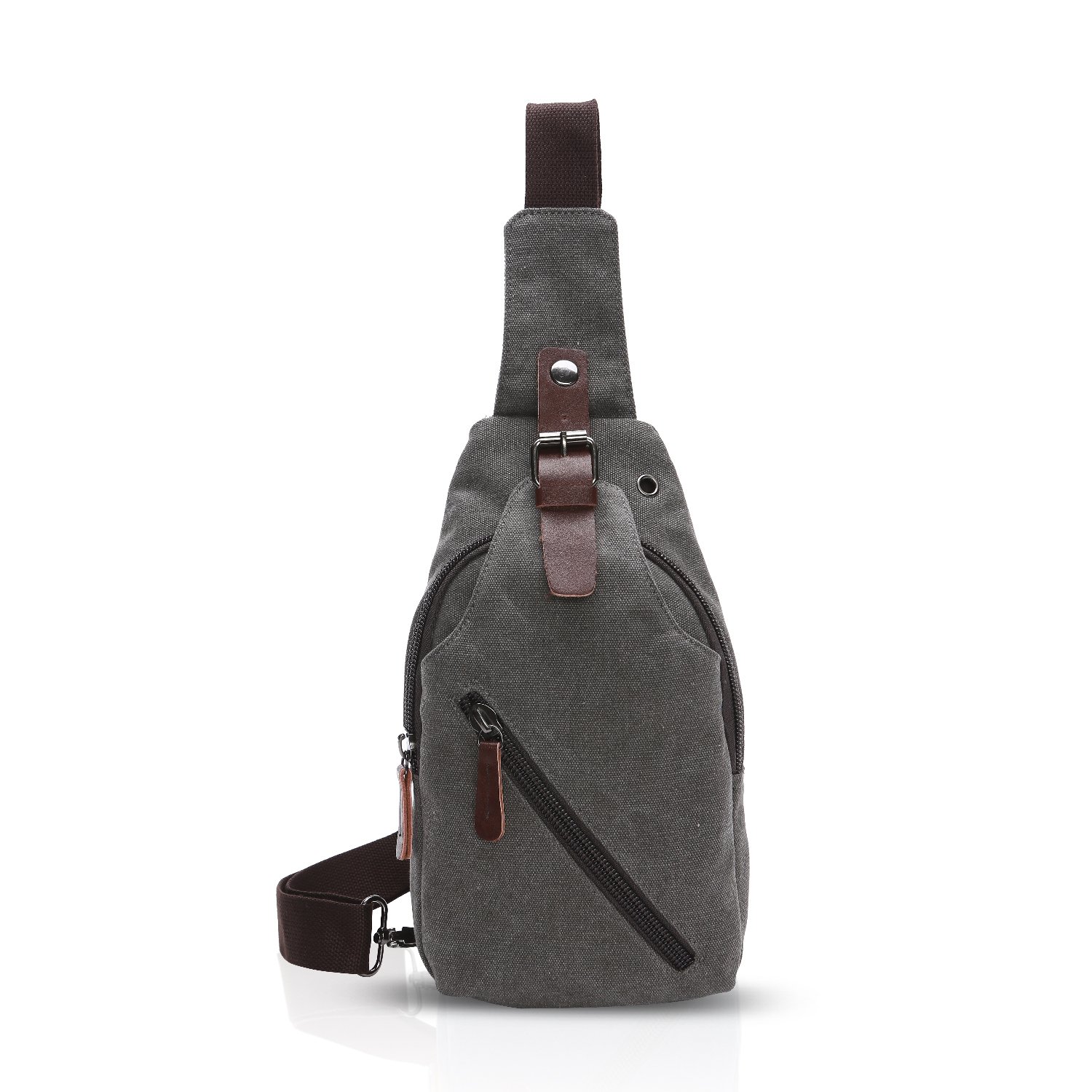 FANDARE Sling Bag with Earphones Hole Student Outdoor Sport Portable Multifunction Crossbody Bag Man/Woman Wear-Resistant Canvas Gray