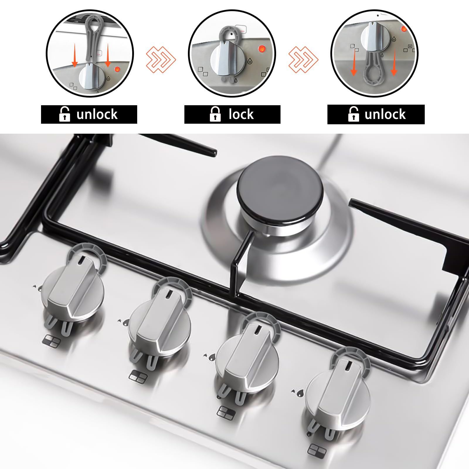Stove Knob Safety Locks – Gas Stove Oven Knob Safety Covers –Child and Pets Proofing Locks (5 Pack) Grey