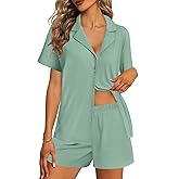 Ekouaer Womens Pajama Sets 2 Piece Cotton Pjs Button Down Sleepwear Short Sleeve Lounge Set with Pockets