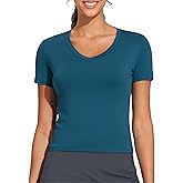 THE GYM PEOPLE Women's V-Neck Crop Workout T-Shirts Slim Fit Basic Short Sleeve Yoga Casual Tee Tops