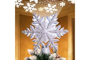 AerWo Christmas Tree Topper Lighted Snowflake Tree Topper with Magic Rotating Snowflake Projector, 3D Glitter Projector Xmas Tree Topper for Christmas Tree Decorations