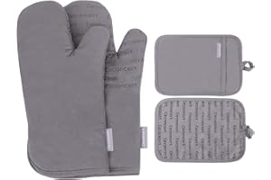 CECONCERT Oven Mitts and Pot Holders Sets, 4Pcs Kitchen Oven Glove High Heat Resistant, Comfortable Cotton Oven Mittens with Hanging Loop to Protect Hands for Cooking, Baking and Grilling(Gray)