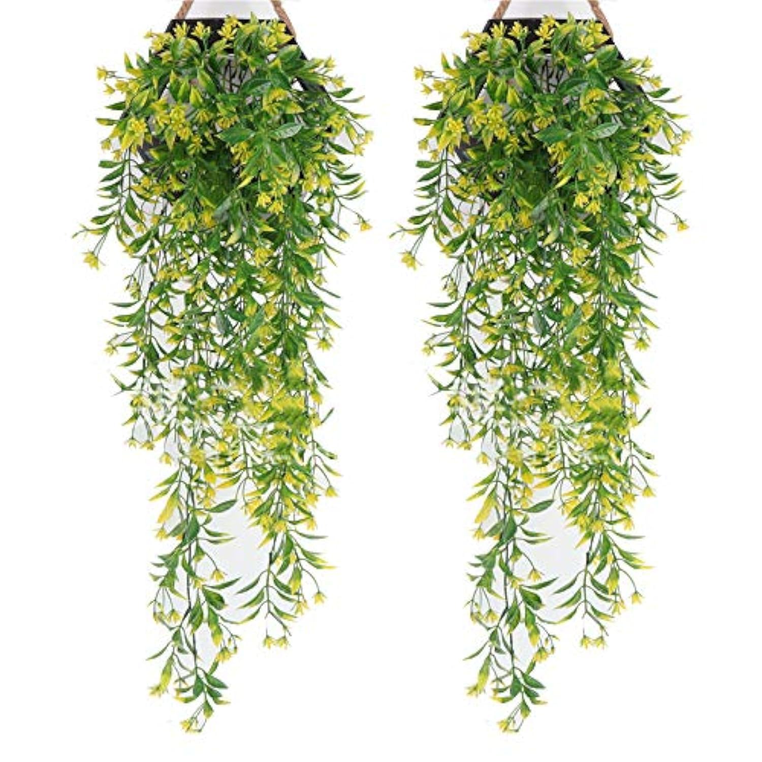 Eyands 2Pcs Artificial Hanging Plants - Yellow Artificial wall plants, Fake Ivy Vine for Wall Home Porch Garden Wedding Garland Outside Hanging Decoration (No Basket)