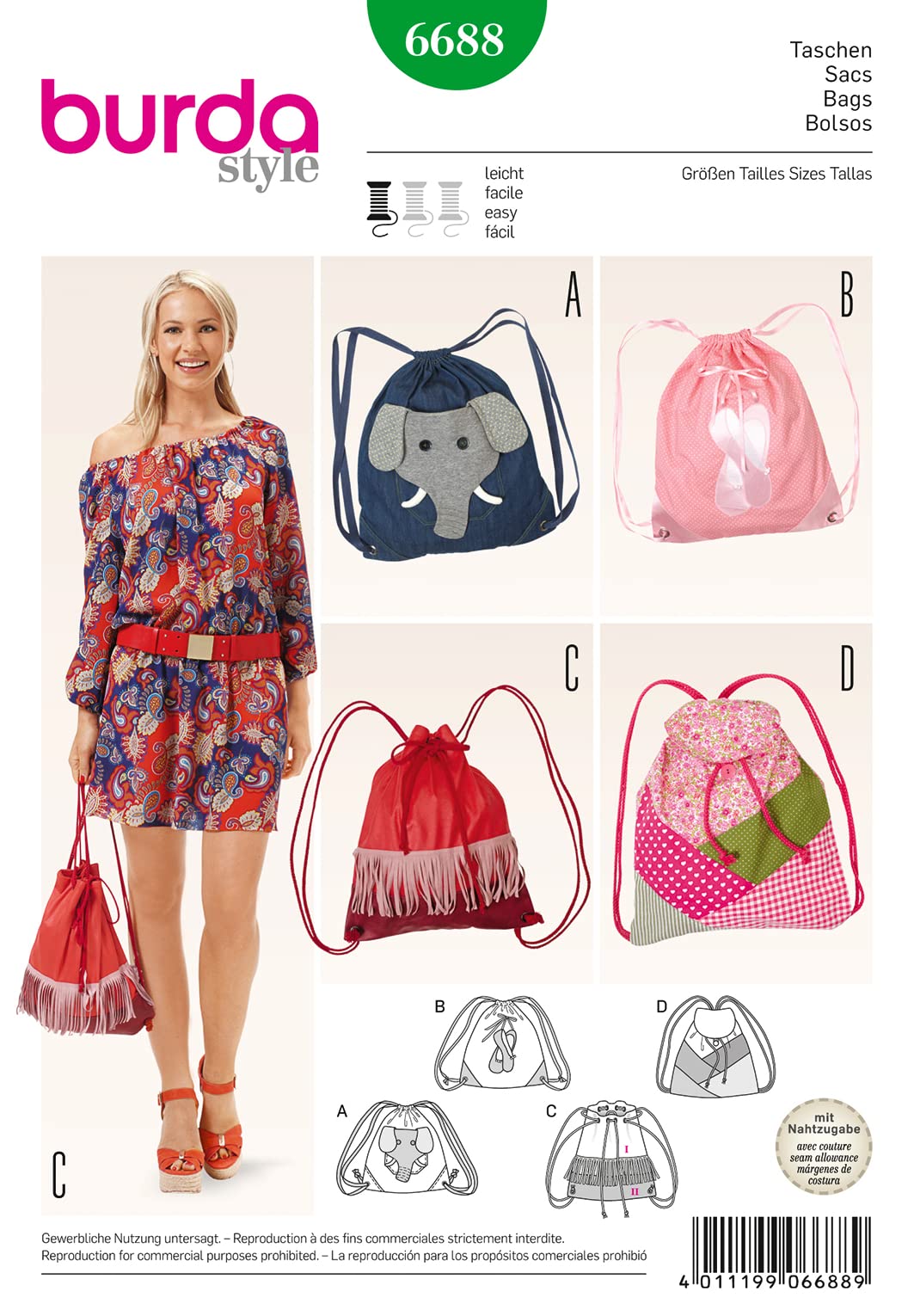 Burda b6688 Sewing Pattern White Paper Bag 19 x 13 x 1 cm