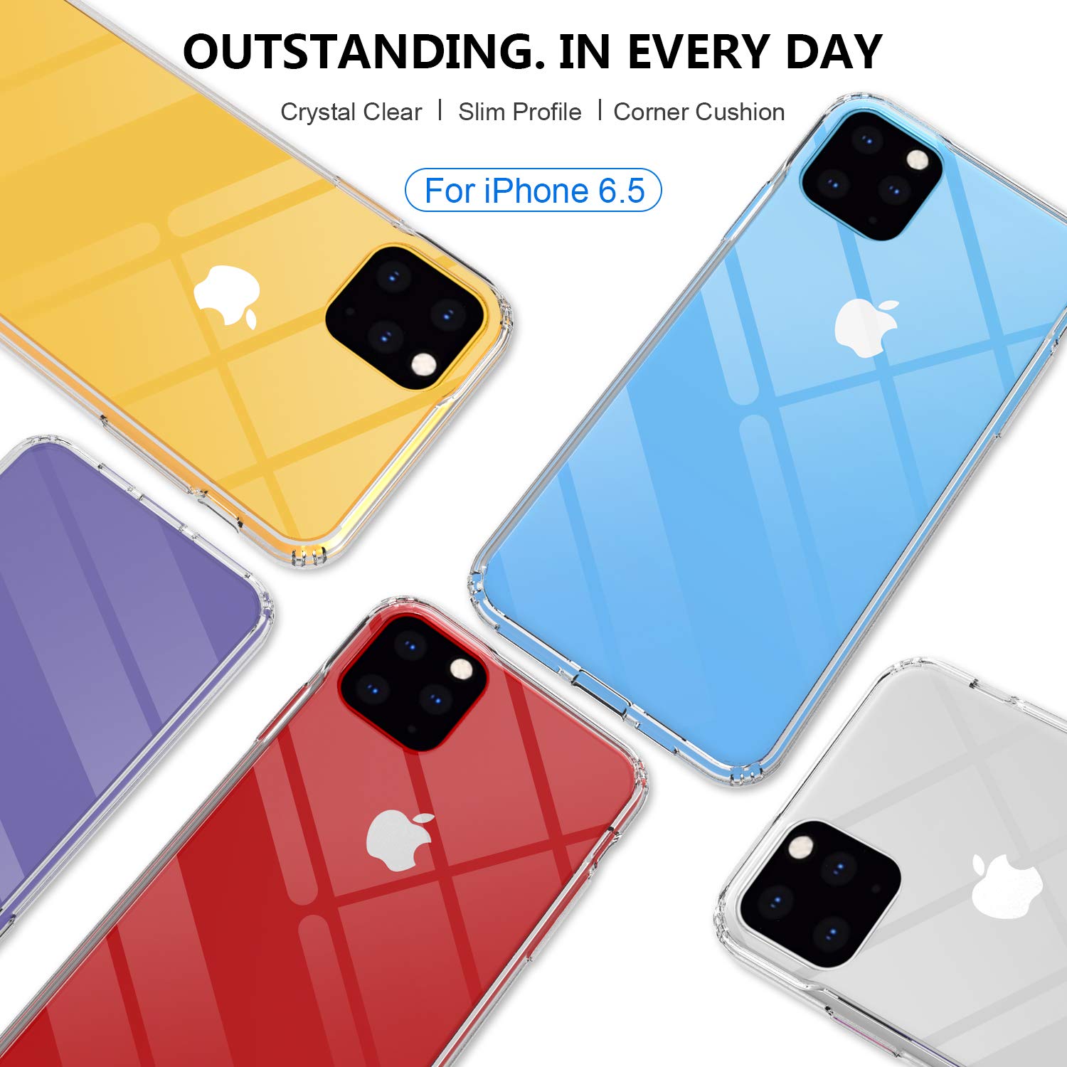 iPhone 11 Pro Max Case, CLONG Compatible with iPhone 11 Pro Max Case, Crystal Clear Anti-Scratch Shock Absorption TPU/PC Bumper Protective Cover Case for 6.5inch Apple iPhone 11 Pro Max, HD Clear