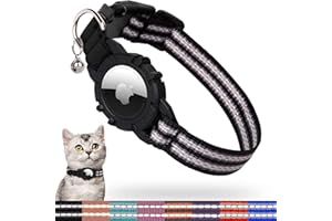 ODOKELE Reflective AirTag Cat Collar, Integrated Kitten Collar with Apple Air Tag Holder, Lightweight Cat Tracker Collars with Bell, Fits for Girl Boy Cats, Kittens and Puppies (Black, S)