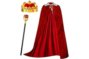 Cindeer 3 Pcs Adult Emperor Cape Costume Set Medieval Robe Cape Regal Crown Scepter for Men Carnival Cosplay