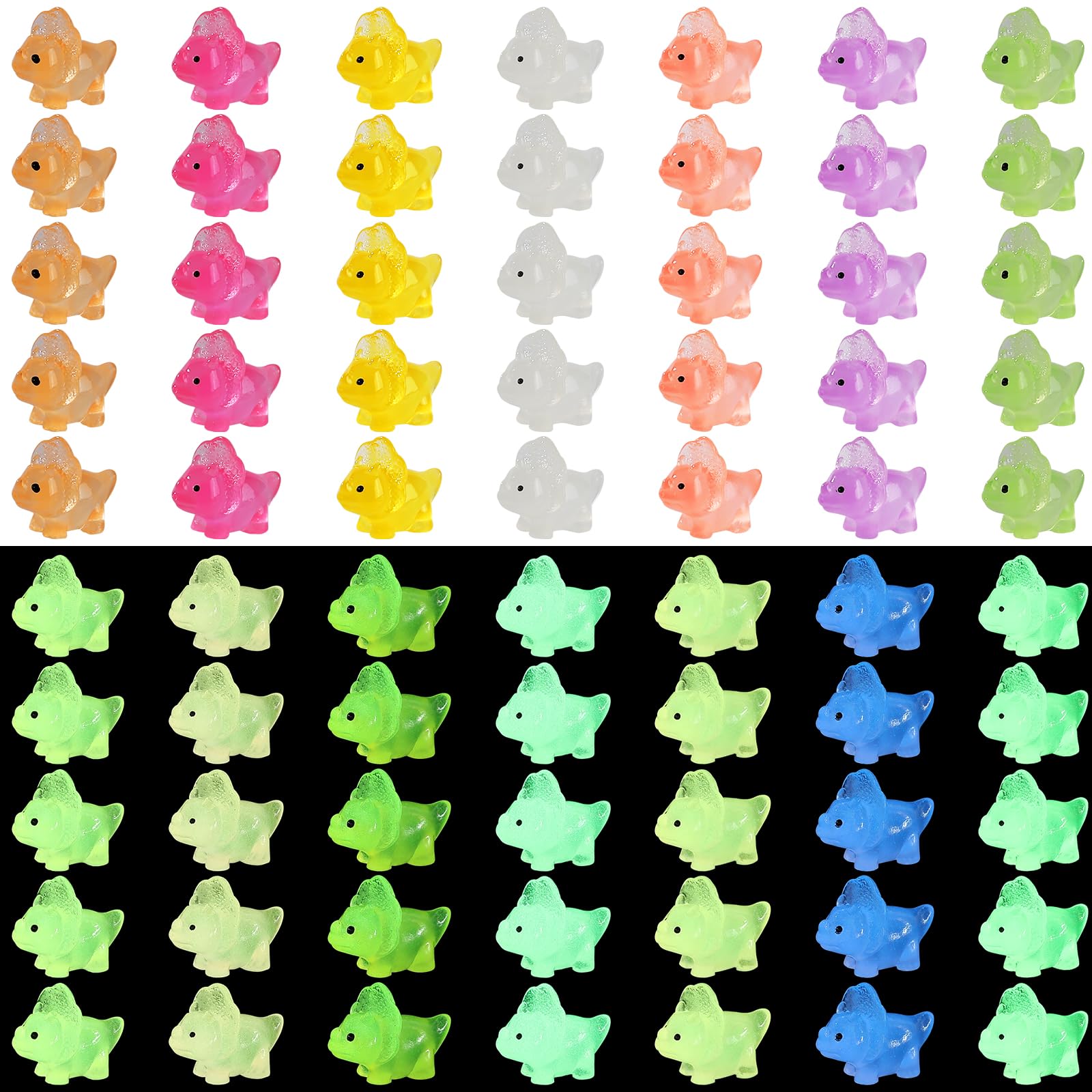 WEWAYSMILE 70pcs Luminous Mini Dinosaur Resin Animals, Glow in The Dark, for Patio Home Decor DIY Crafts (7 Styles)
