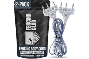 Fencing Club Fencing Epee Body Cord, Elite Series Bodywire, 3 Prong Cord, Clear Wire, Competition Approved (2 Pack)