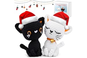 Pnytty Christmas Crochet Kit for Beginners, Crochet Animal Kit, 2PCS Cat Starters Crochet Kits Knitting Kit with Yarn, Crochet Hooks, Video Tutorials, Easy Crocheting for Adults Craft