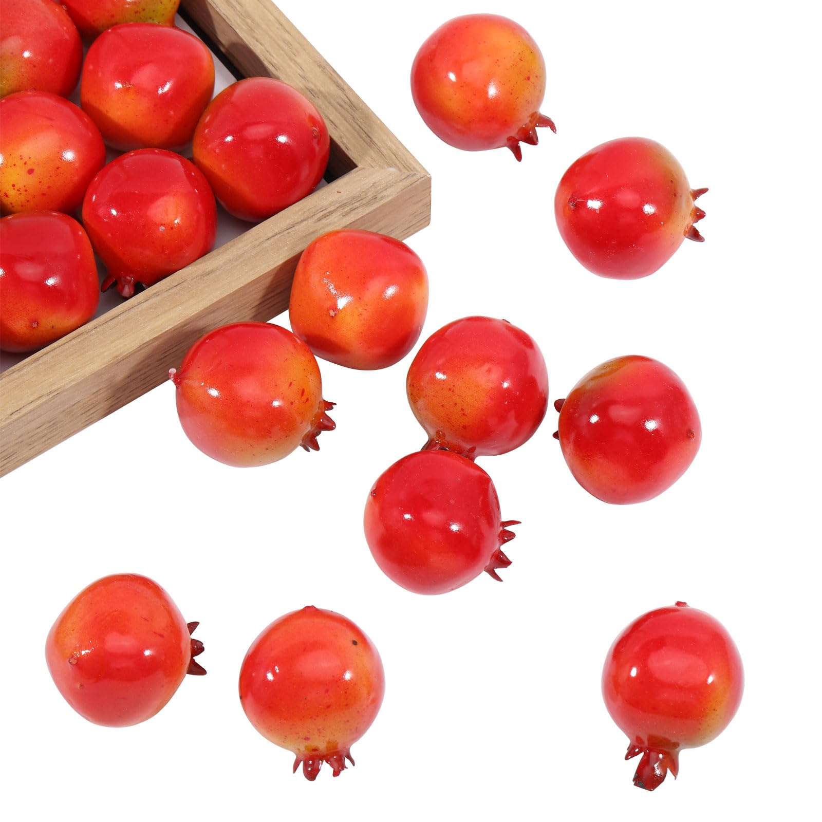 CHGCRAFT 60pcs Mini Artificial Pomegranate Realistic Lifelike Artificial Simulation Pomegranate Ornament for House Home Kitchen Table Decoration, 1.4x1.1inch