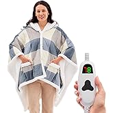 Wearable Heated Throw Blanket Electric Shawl - Heated Robe Poncho Blanket Hoodie for Adult, Winter Gifts for Mom Women Girlfriend Grandma 5-Position Timer 10-Heating Levels,Blue Plaid