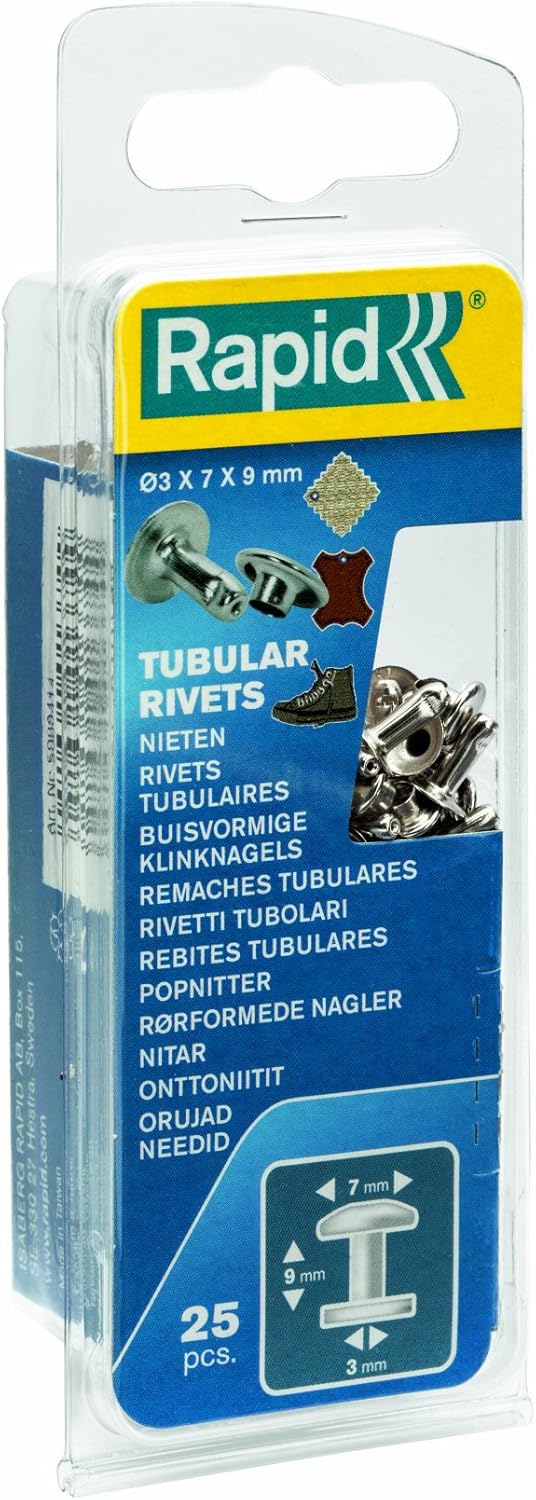 Rapid Tubular Rivets Multi-Purpose, 7 x 3 x 9 mm, 5000414 - 25 Pieces, Blue/ Clear, 7 x 3 x 9mm