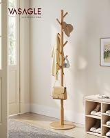 VASAGLE Coat Rack Solid Wood Free Standing 8 Hooks Rubberwood Natural Beige view 2